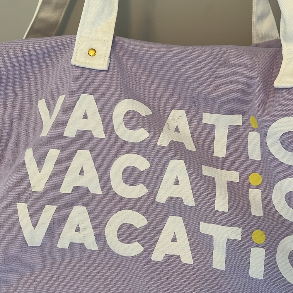 Ban.do Getaway Vacation Duffle Bag Purple Silver Canvas Weekend Bag Tote - Picture 2 of 10
